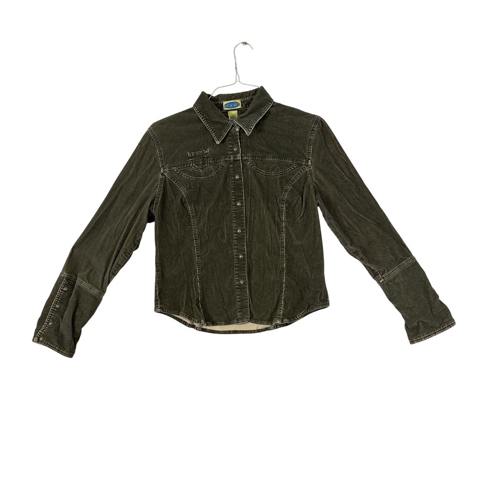 Overdrive Vintage Olive Green Corduroy Western Snap Front Jacket Large